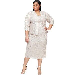SL Fashions Plus Size 2-Pc. Lace Jacket & Sheath Dress Set Women's 16W Champagne